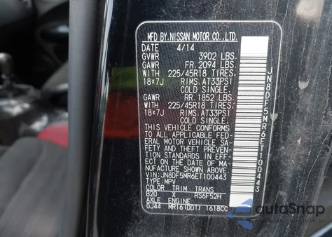 2014 Nissan Juke Nismo Rs z USA, uszkodzony, nr VIN JN8DF5MR6ET100443